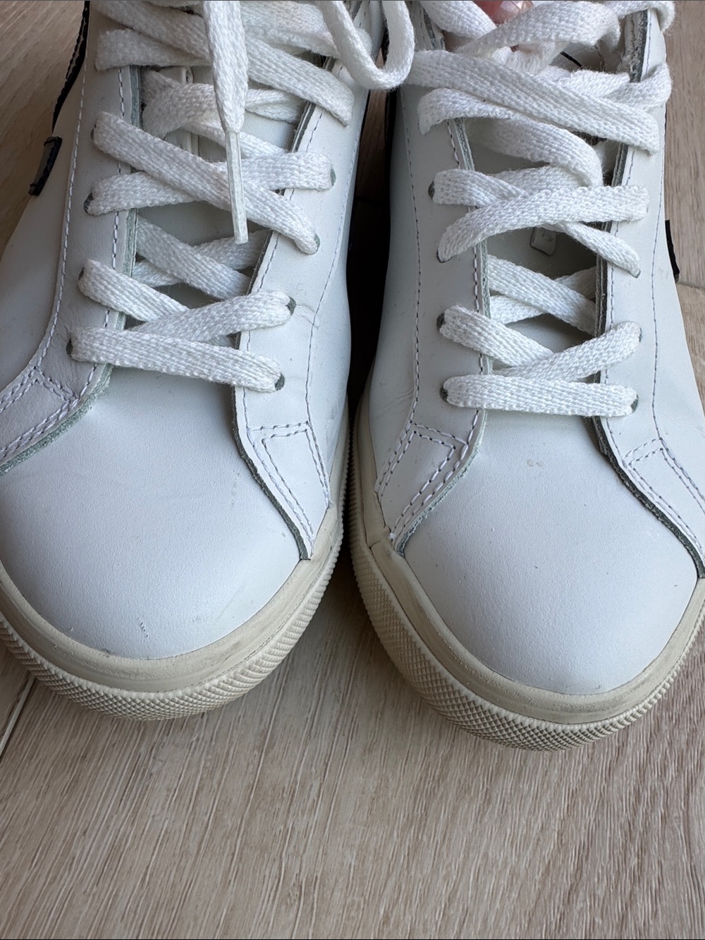 Veja White Leather Sneaker with Black V Detail - Picture 3 of 6